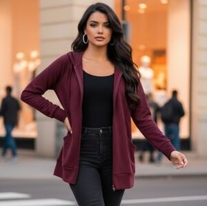 Hibelle Women's Outdoor Fullzip Thermal Fleece Sports Jacket Wine Red Size XL